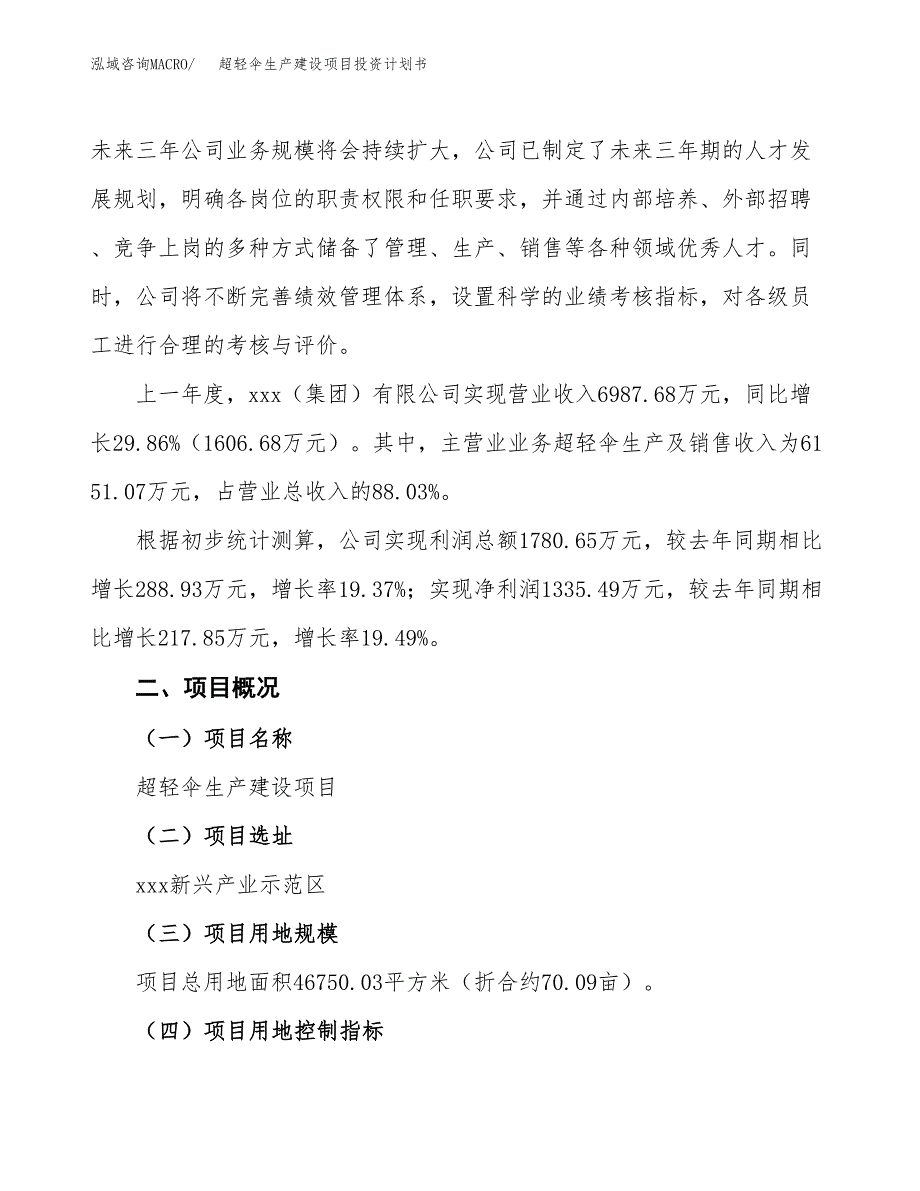 （参考版）超轻伞生产建设项目投资计划书_第2页