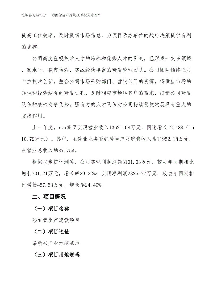 （参考版）彩虹管生产建设项目投资计划书_第2页