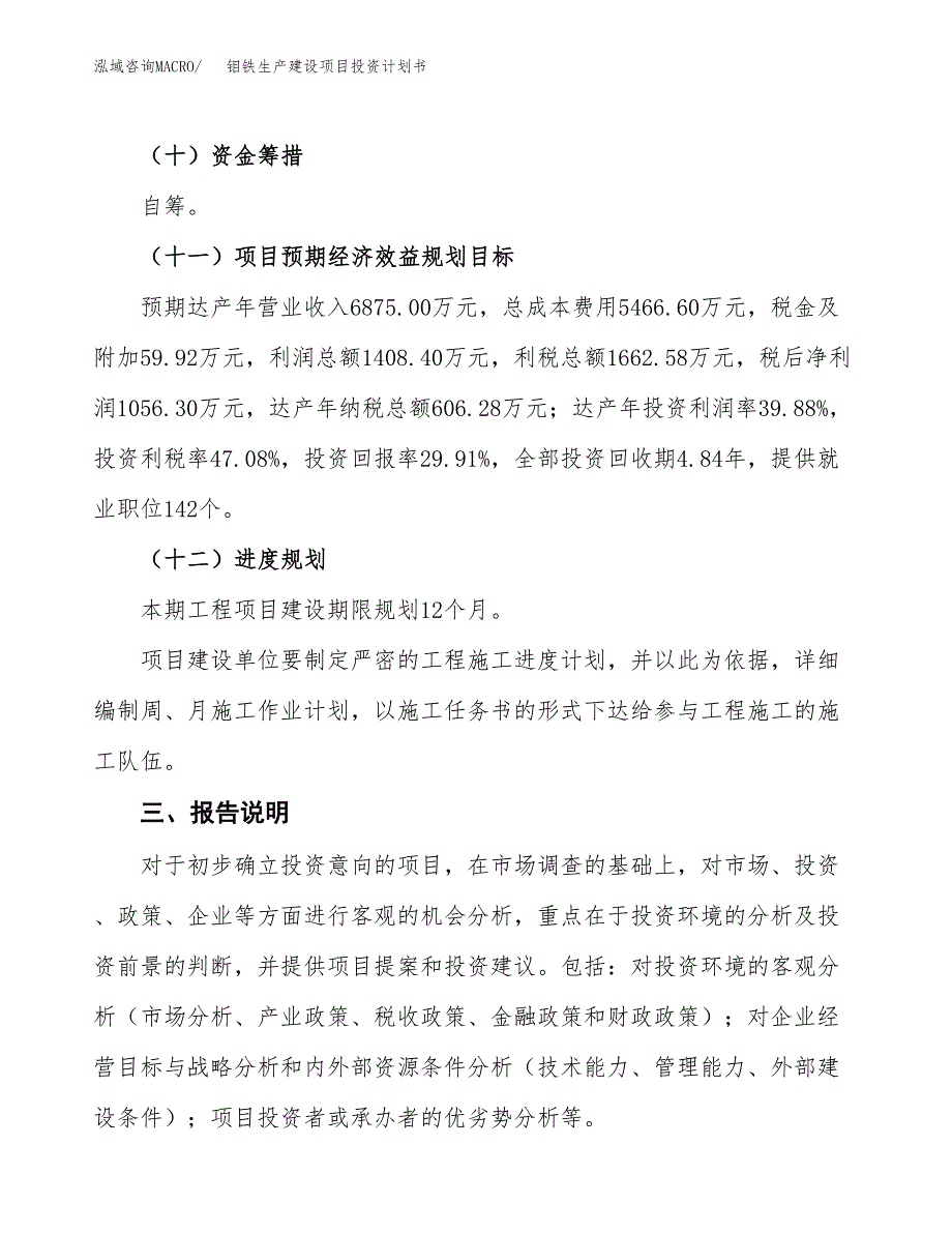 （参考版）钼铁生产建设项目投资计划书_第4页