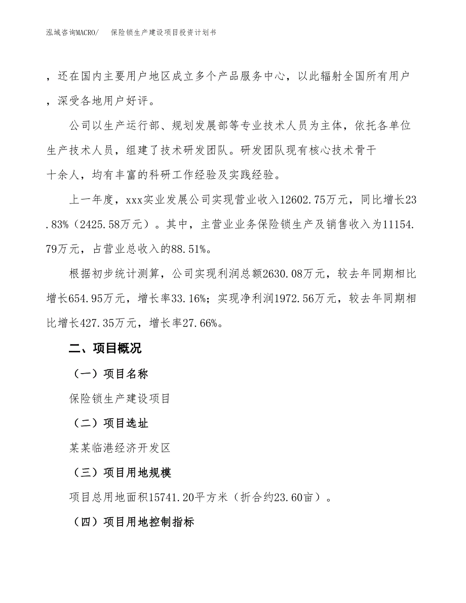 （参考版）保险锁生产建设项目投资计划书_第2页