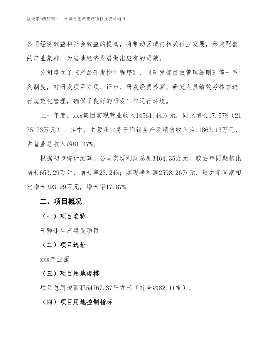 （参考版）子弹钳生产建设项目投资计划书_第2页