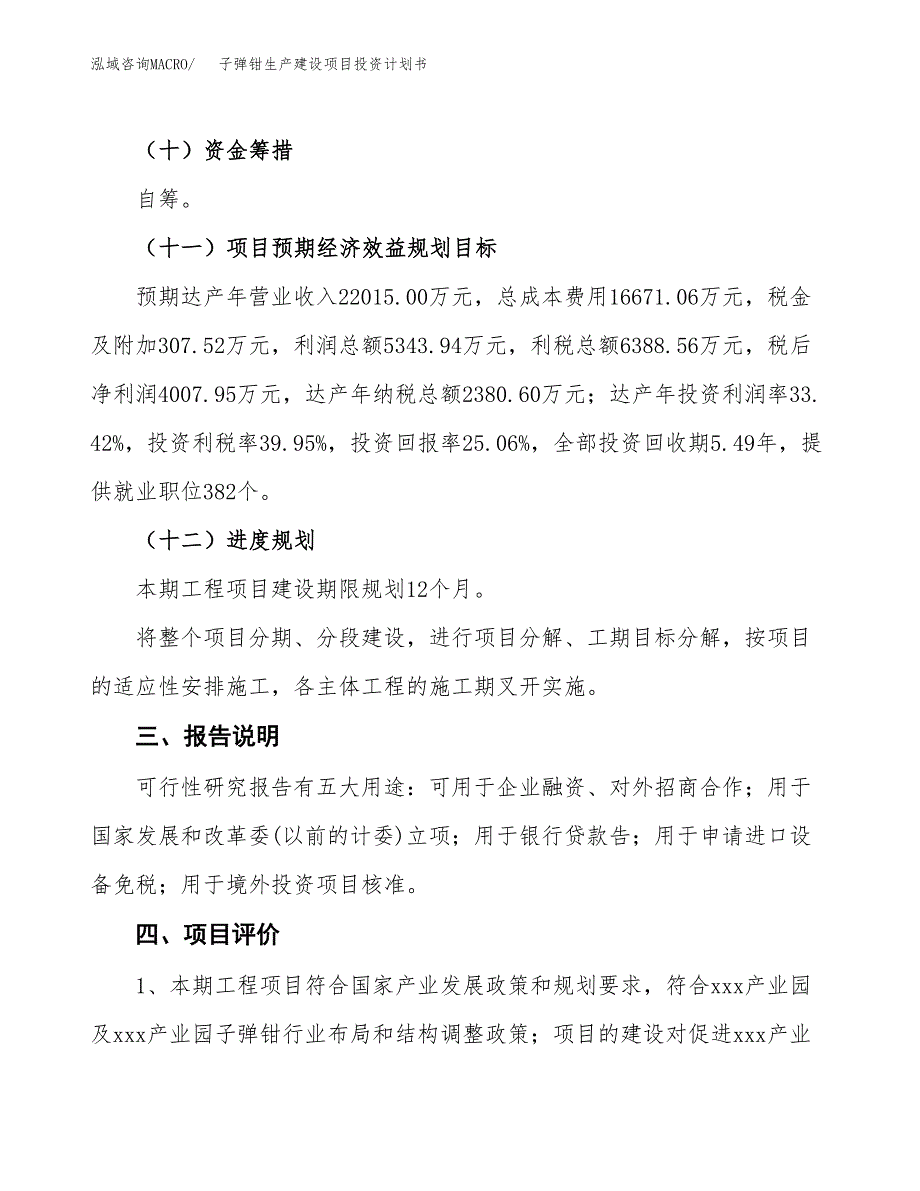 （参考版）子弹钳生产建设项目投资计划书_第4页