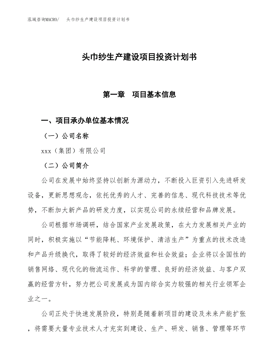 （参考版）头巾纱生产建设项目投资计划书_第1页