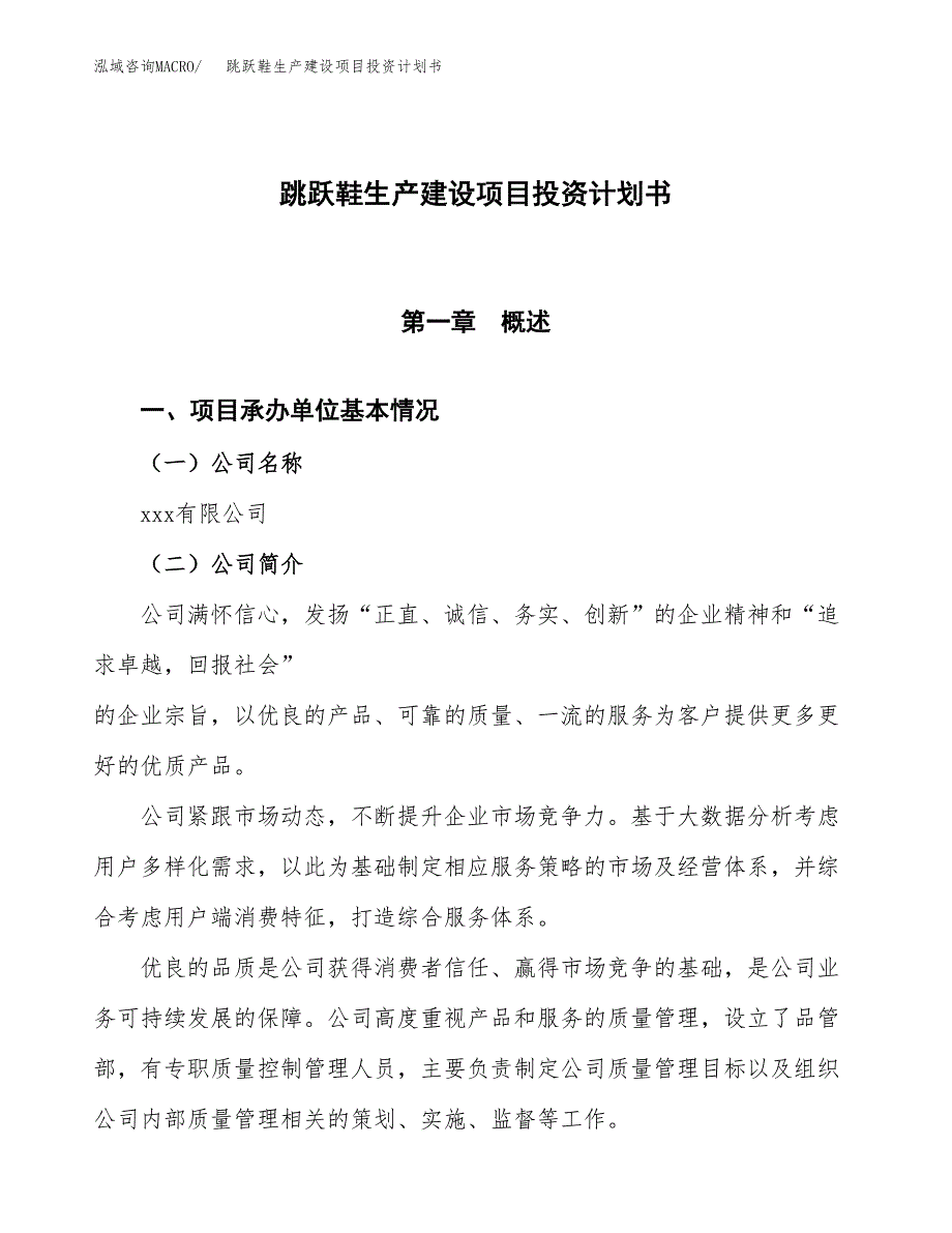 （参考版）跳跃鞋生产建设项目投资计划书_第1页