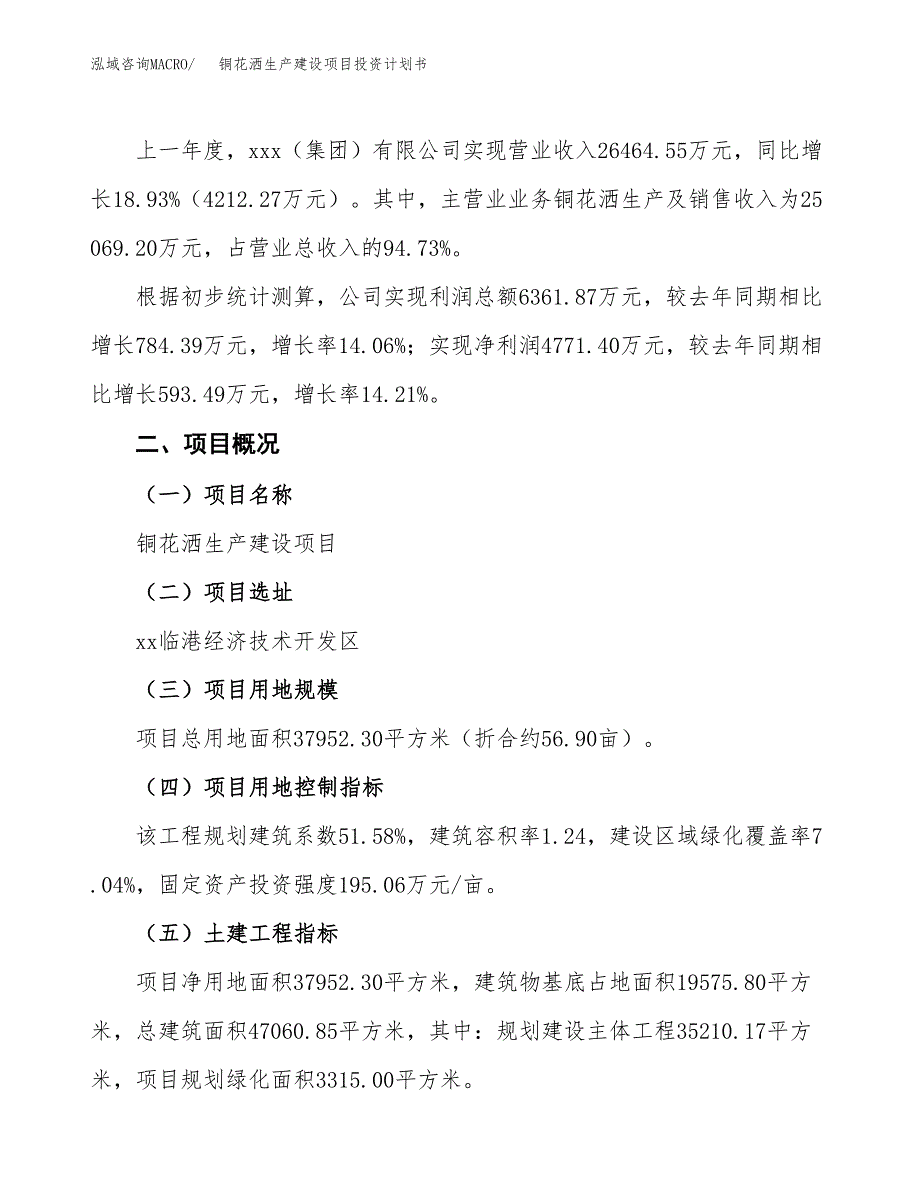 （参考版）铜花洒生产建设项目投资计划书_第2页