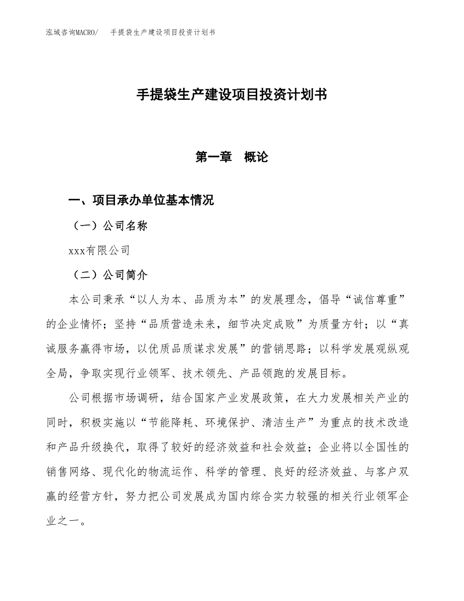 （参考版）手提袋生产建设项目投资计划书_第1页