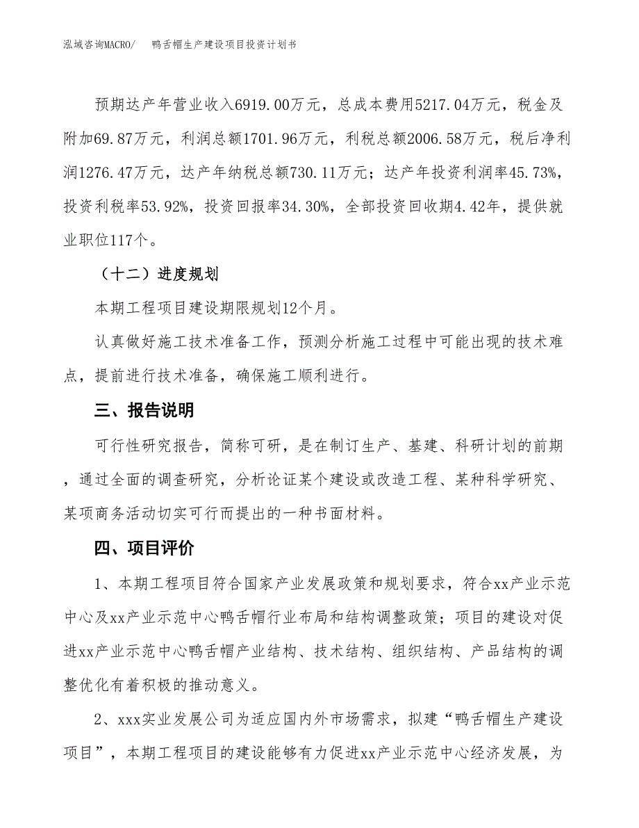 （参考版）鸭舌帽生产建设项目投资计划书_第4页