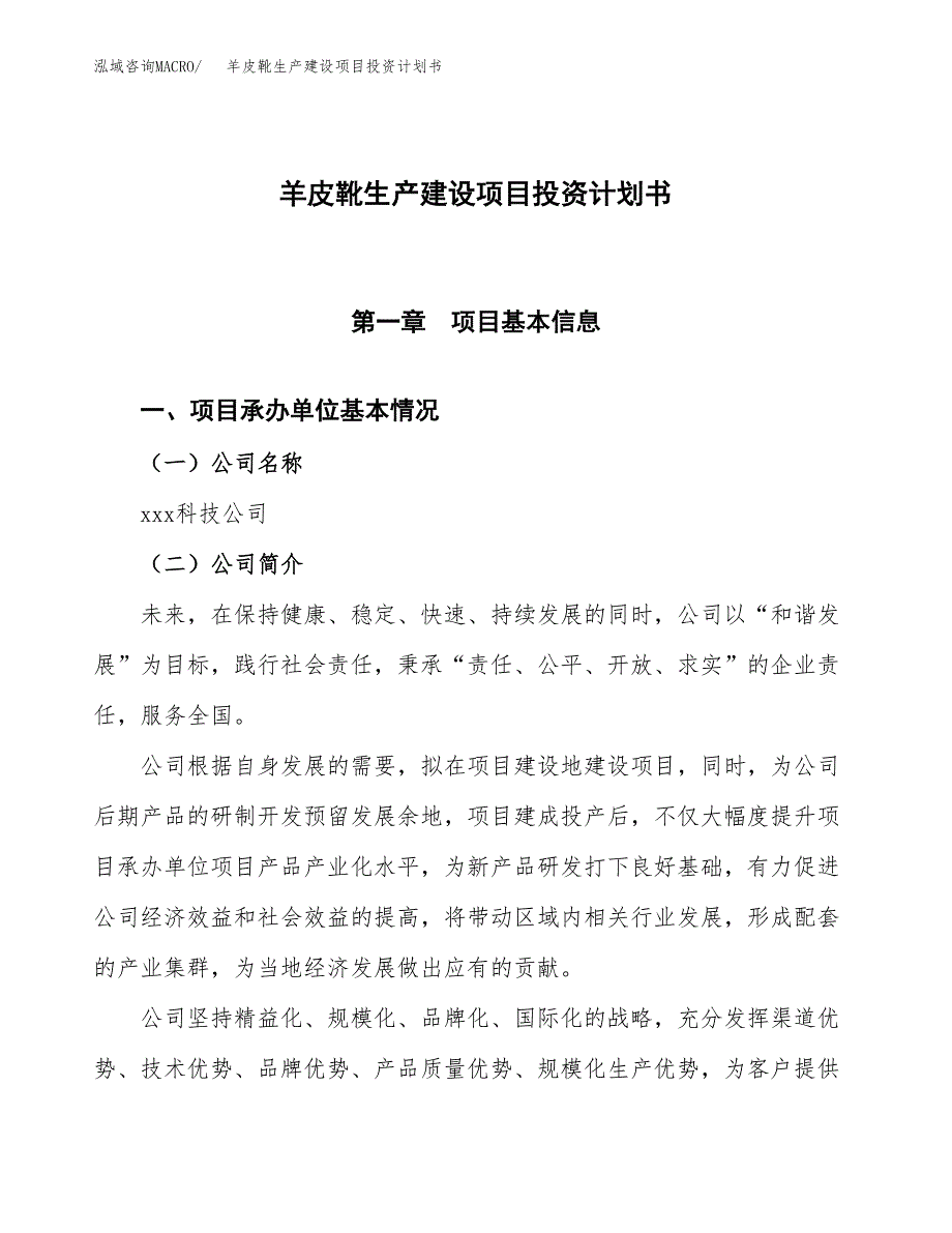 （参考版）羊皮靴生产建设项目投资计划书_第1页