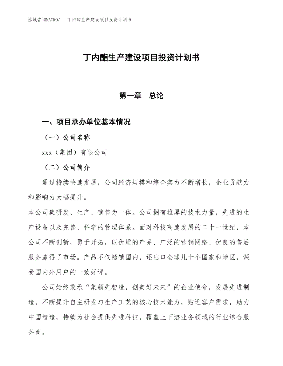 （参考版）丁内酯生产建设项目投资计划书_第1页