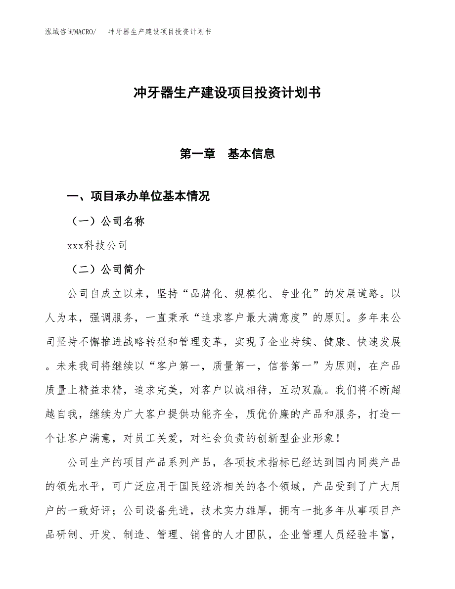 （参考版）冲牙器生产建设项目投资计划书_第1页