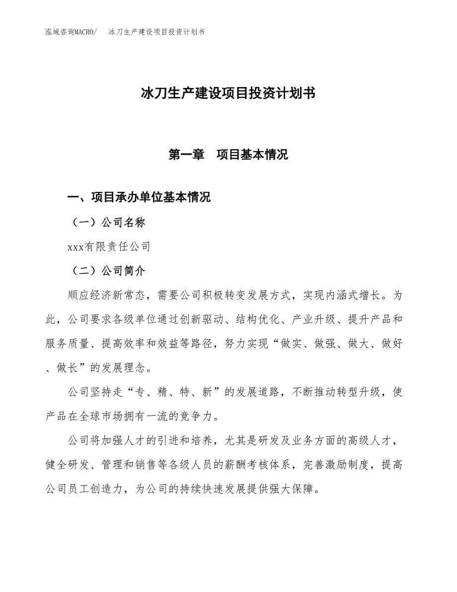 （参考版）冰刀生产建设项目投资计划书_第1页