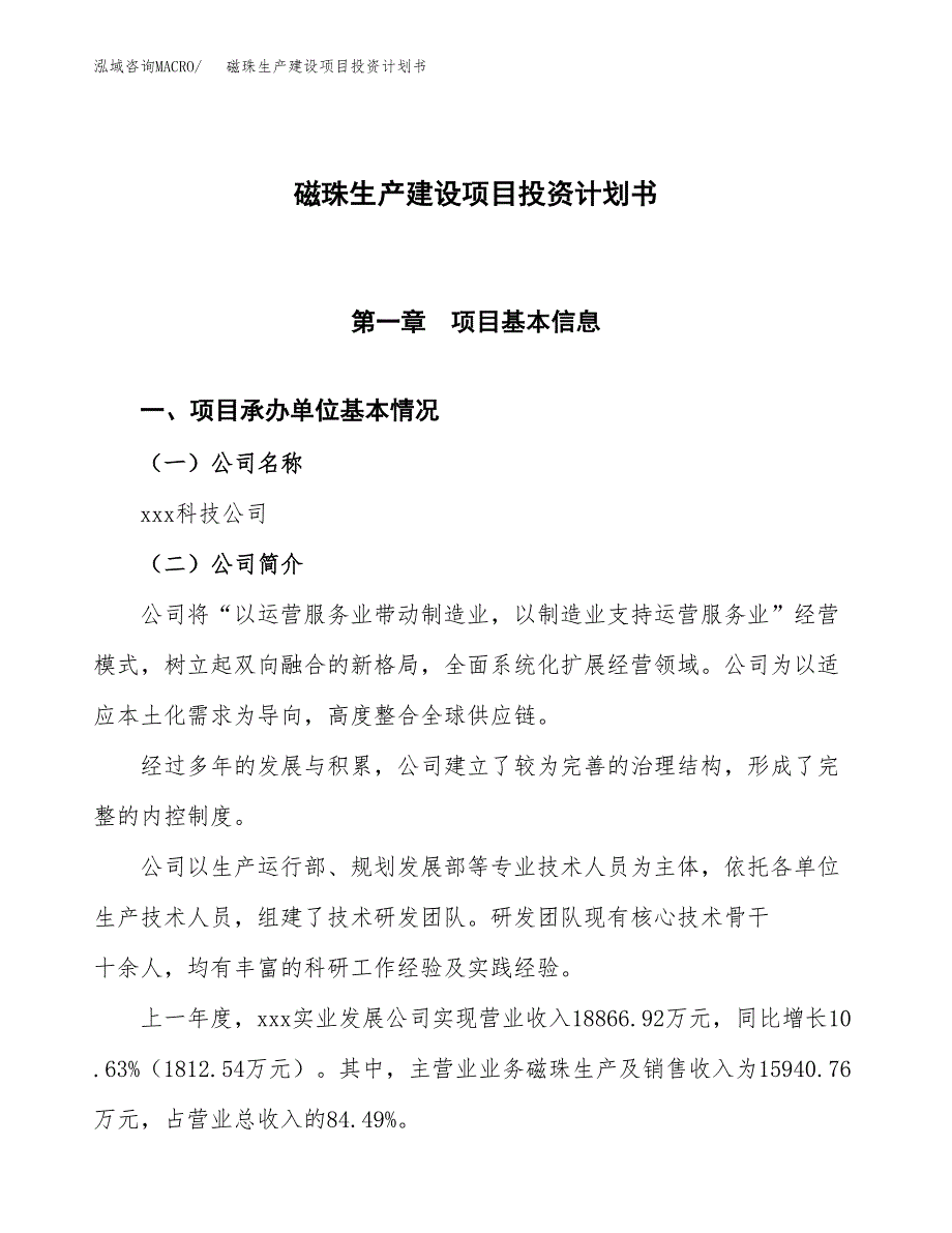 （参考版）磁珠生产建设项目投资计划书_第1页