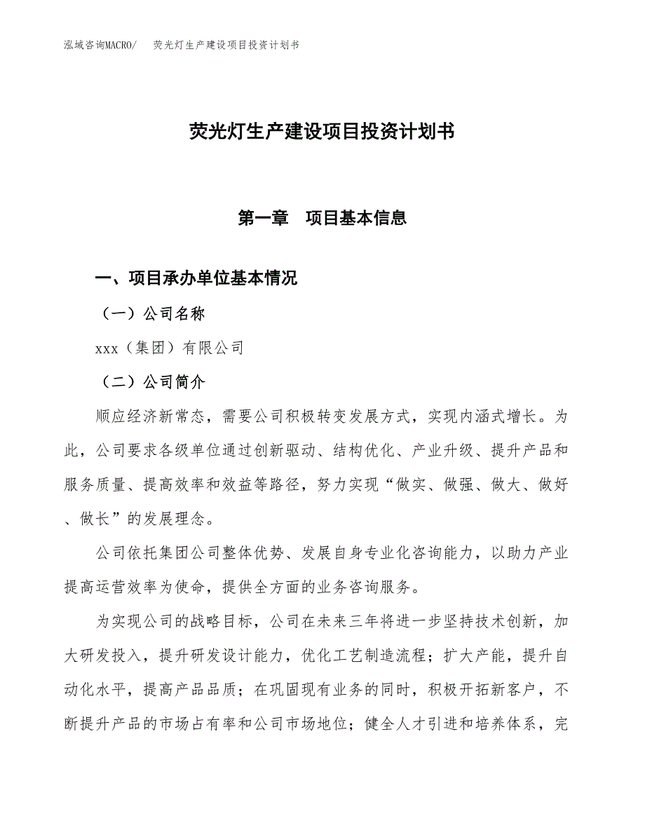 （参考版）荧光灯生产建设项目投资计划书_第1页