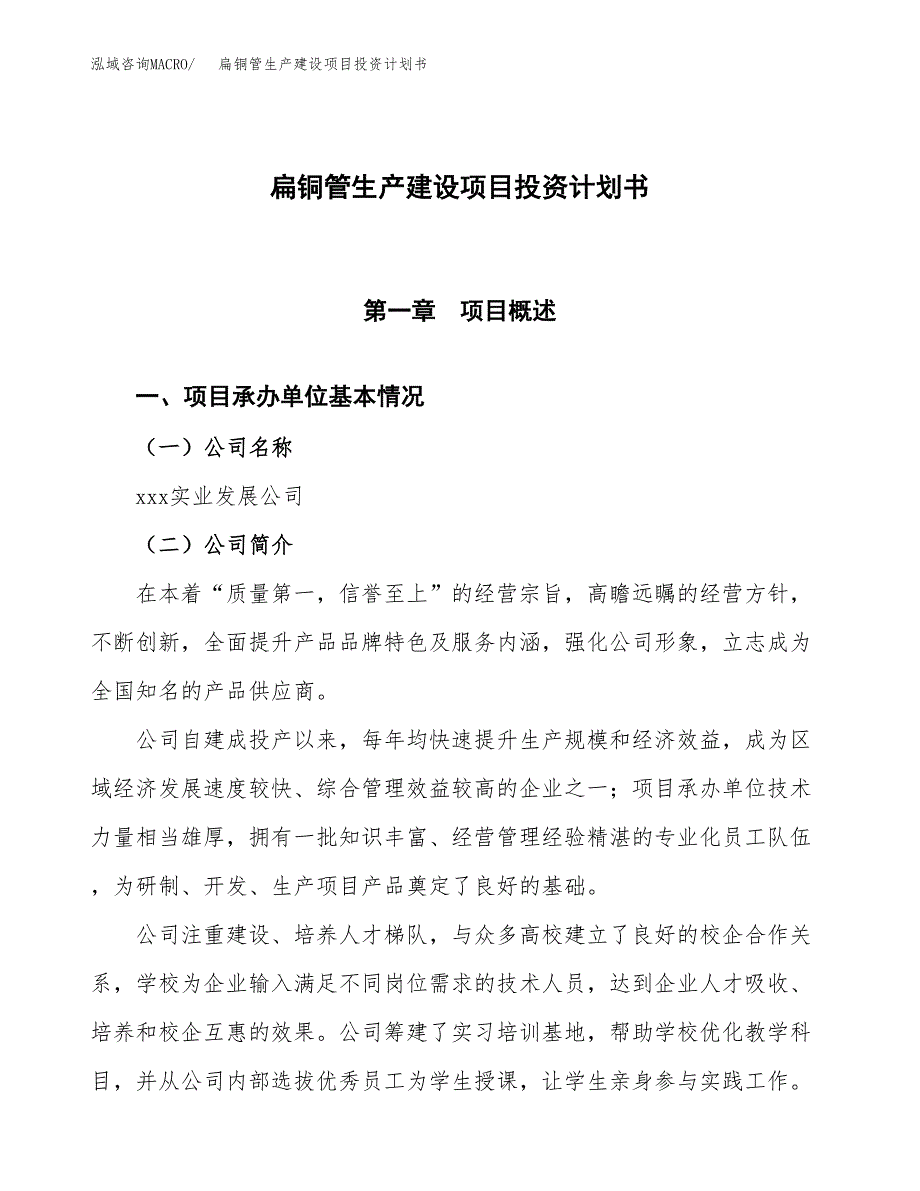 （参考版）扁铜管生产建设项目投资计划书_第1页