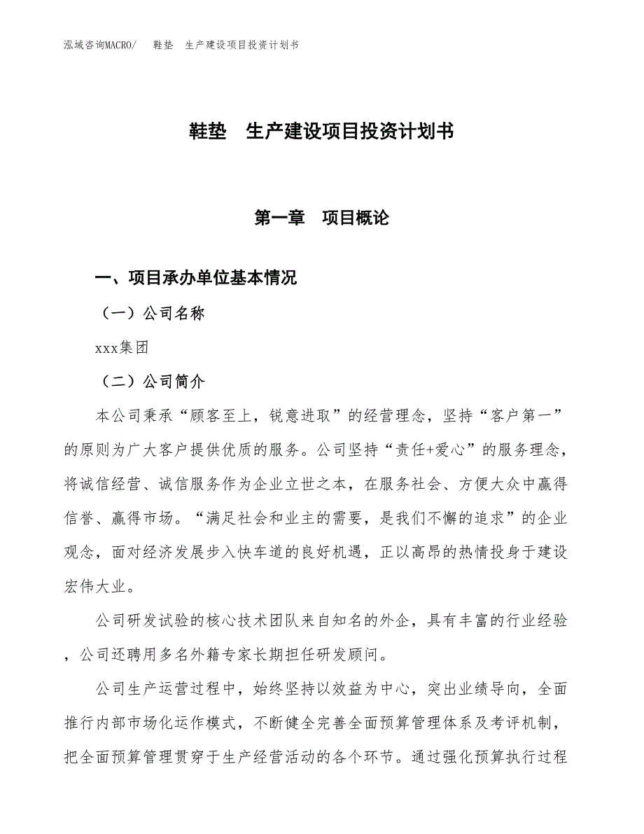 （参考版）鞋垫　生产建设项目投资计划书_第1页