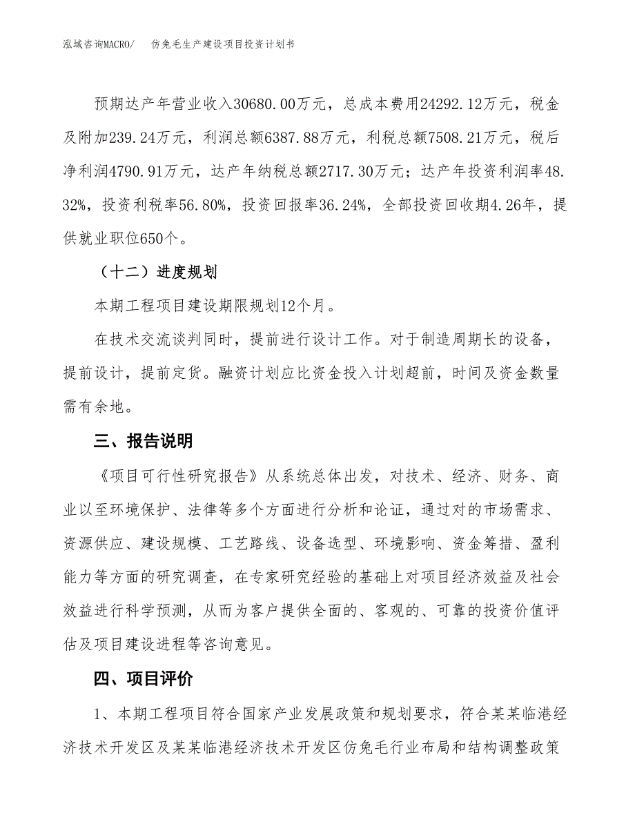 （参考版）仿兔毛生产建设项目投资计划书_第4页