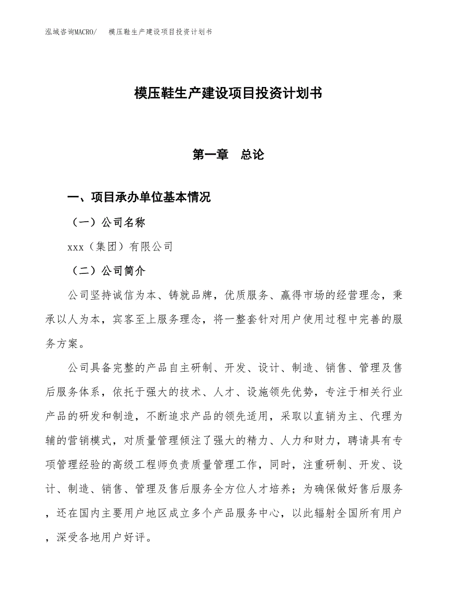 （参考版）模压鞋生产建设项目投资计划书_第1页