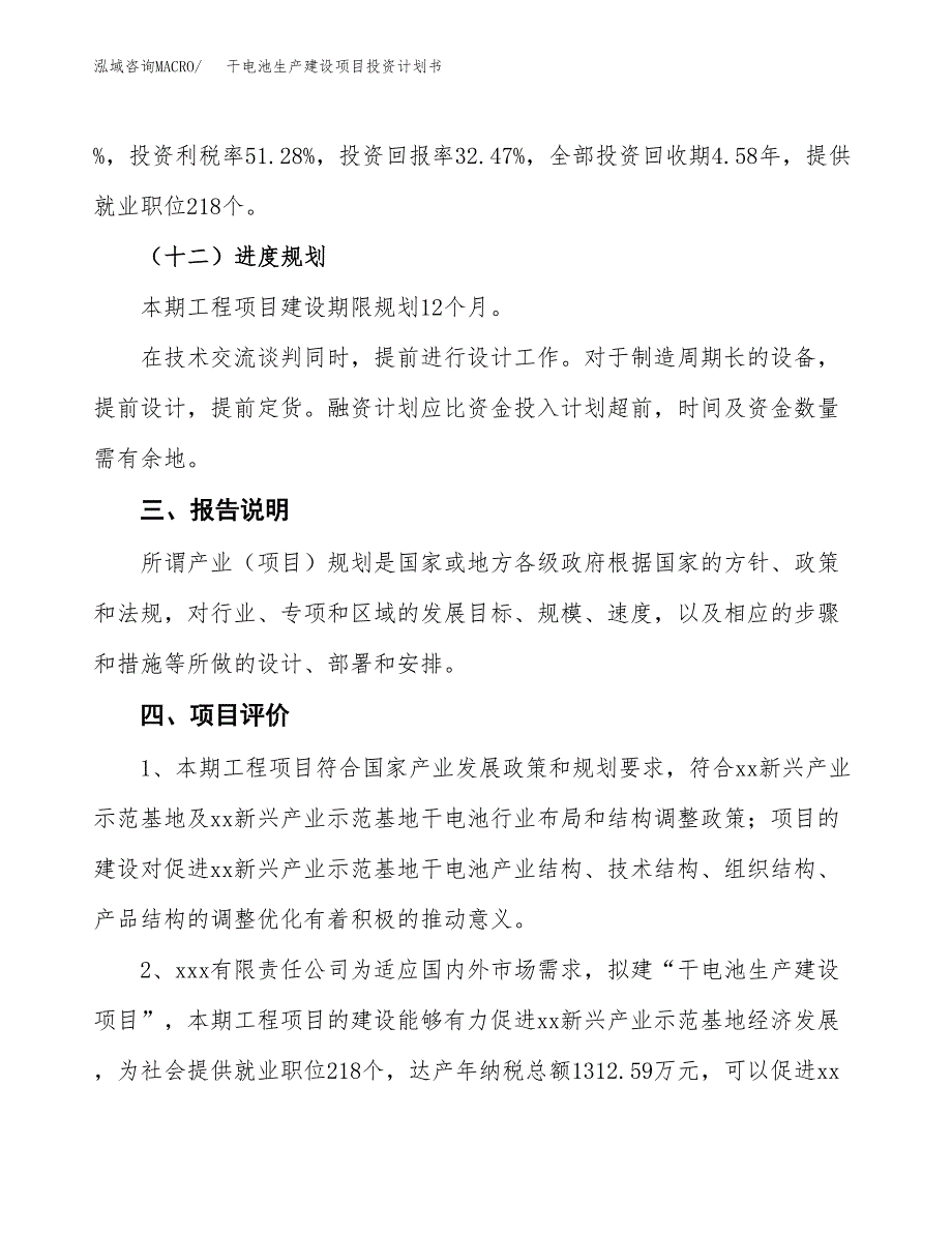 （参考版）干电池生产建设项目投资计划书_第4页