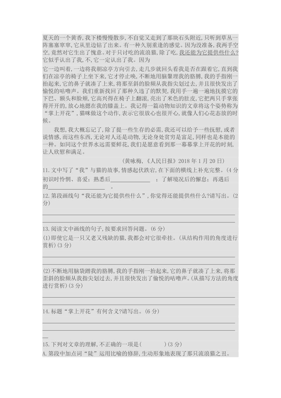 2019年湖南中考语文试卷_第5页