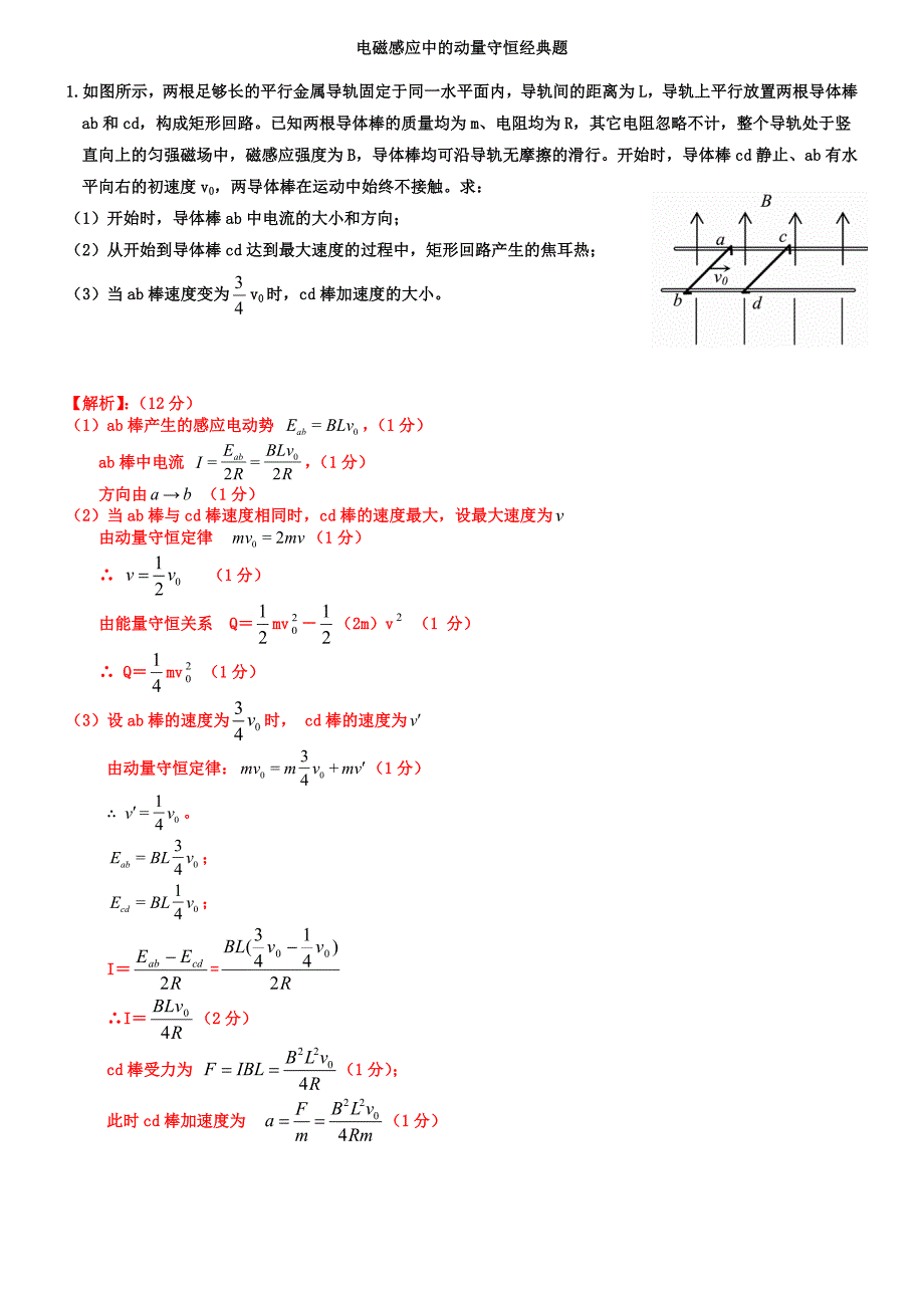 电磁感应中的动量守恒经典题_第1页