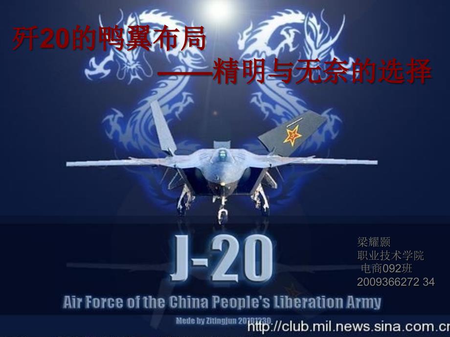 现代物理学导论论文：歼20的鸭翼布局——精明与无奈的选择幻灯片_第1页