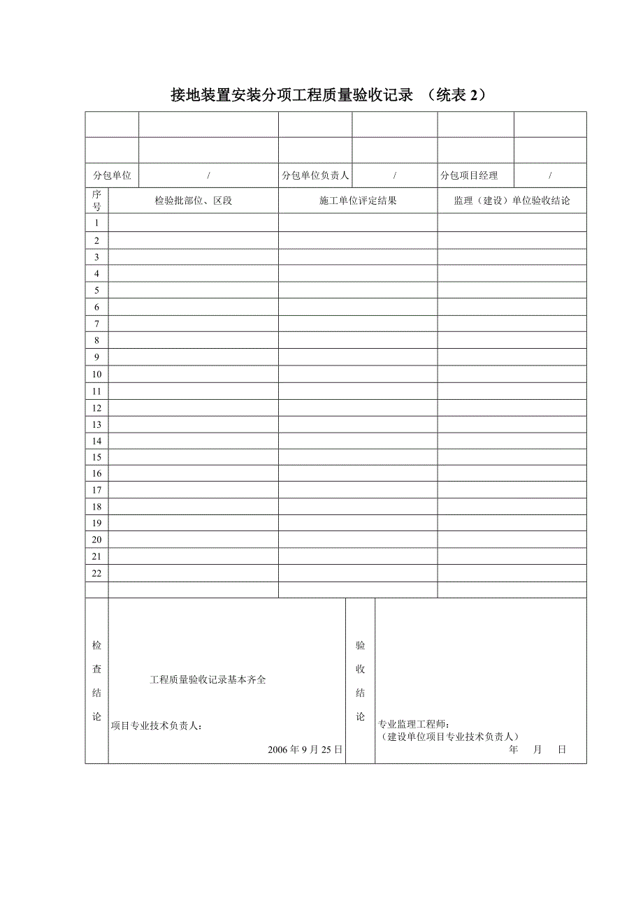 接地装置安装分项工程质量验收记录(精)_第1页