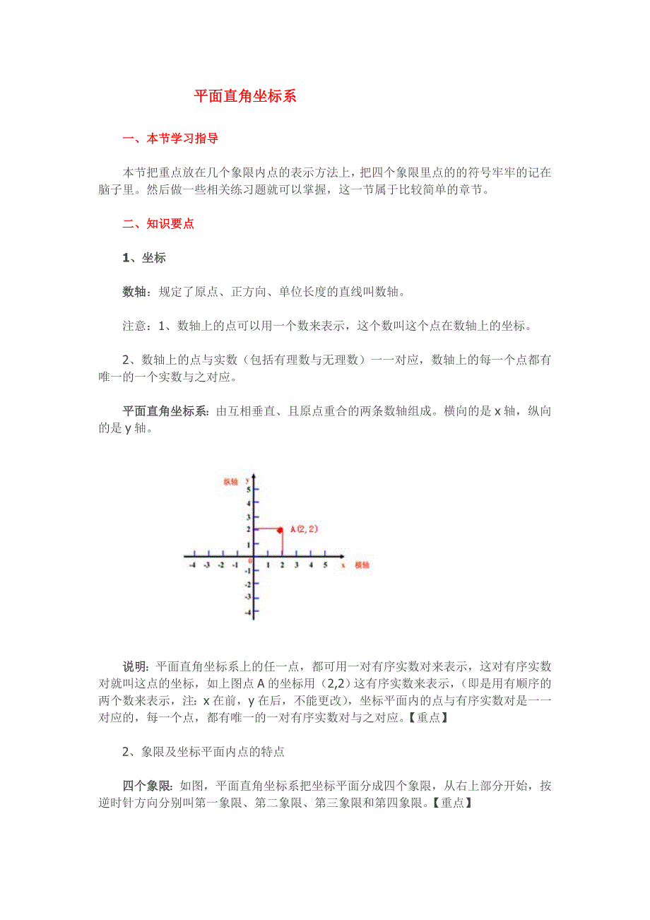七年级下册数学《平面直角坐标系》坐标系-知识点整理_第1页