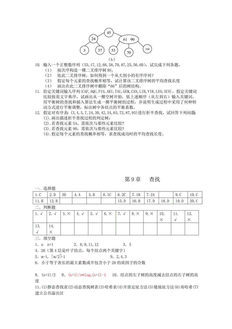 数据结构第九章  查找 习题及答案_第4页