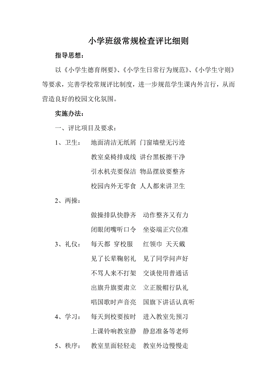 小学班级常规检查评比细则_第1页