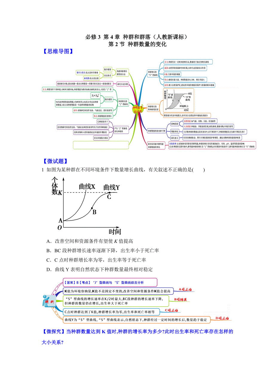 图解教材·2016-2017学年上人教版高中生物必修3(思维导图-微试题)4.2种群数量的变化_第1页