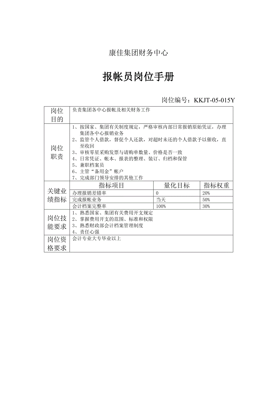 康佳集团财务中心报帐员岗位职责_第1页