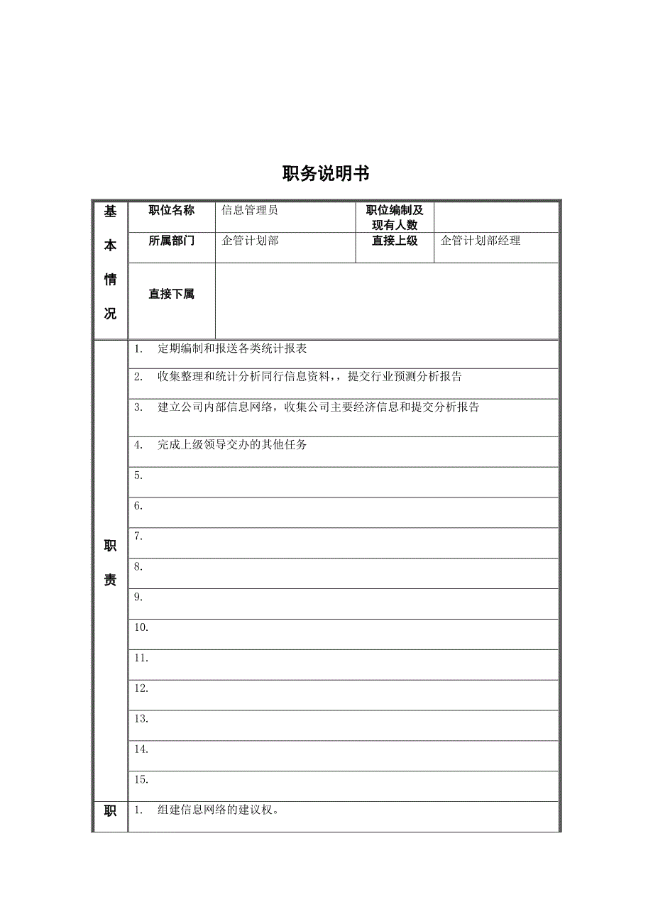 企管计划部信息管理员岗位职责_第1页