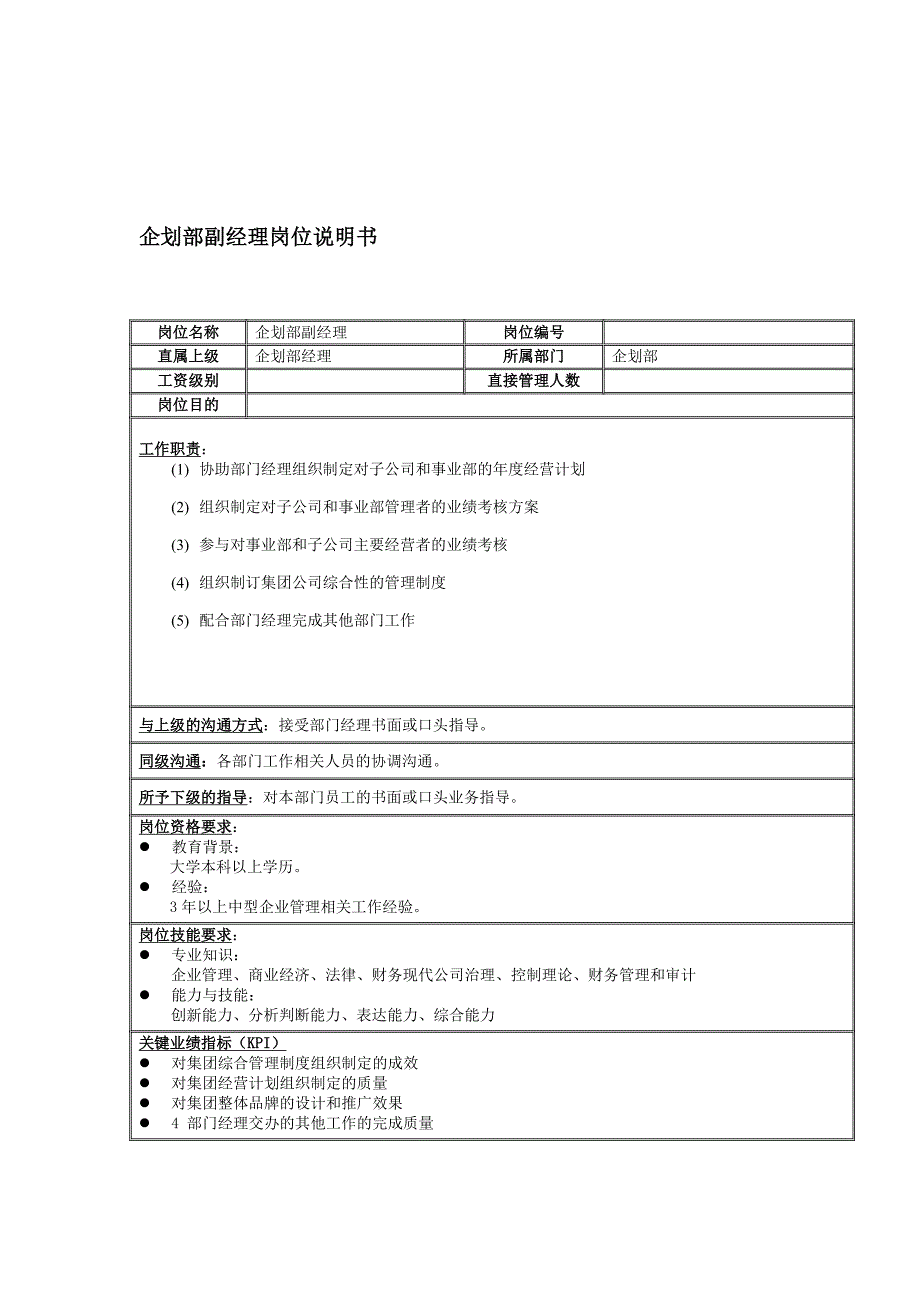 企划部副经理岗位职责_第1页