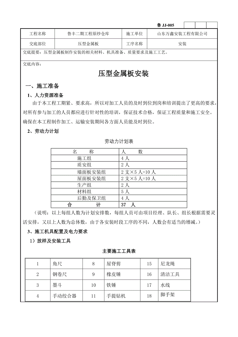 压型金属板安装技术交底_第1页