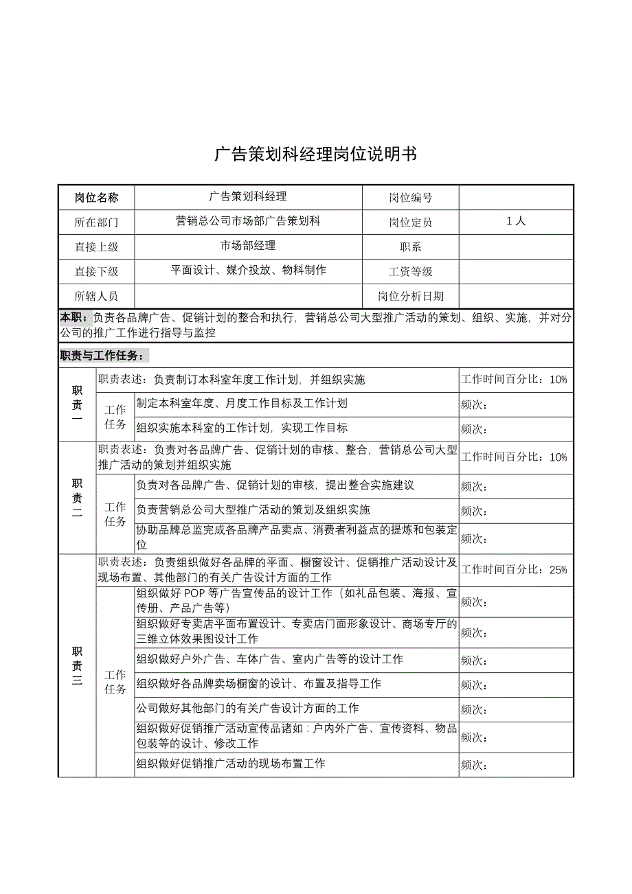 广告策划科经理岗位说明书_第1页