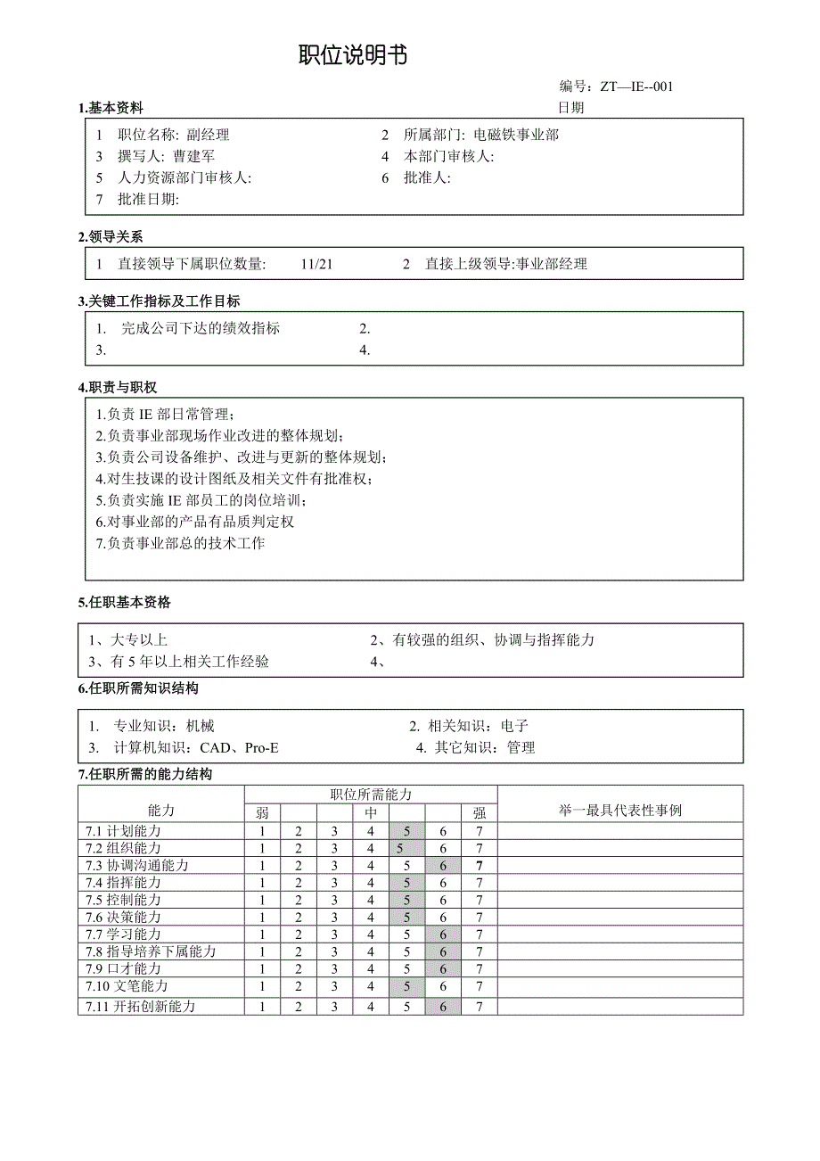 企业财务部门经理职位说明书5_第1页