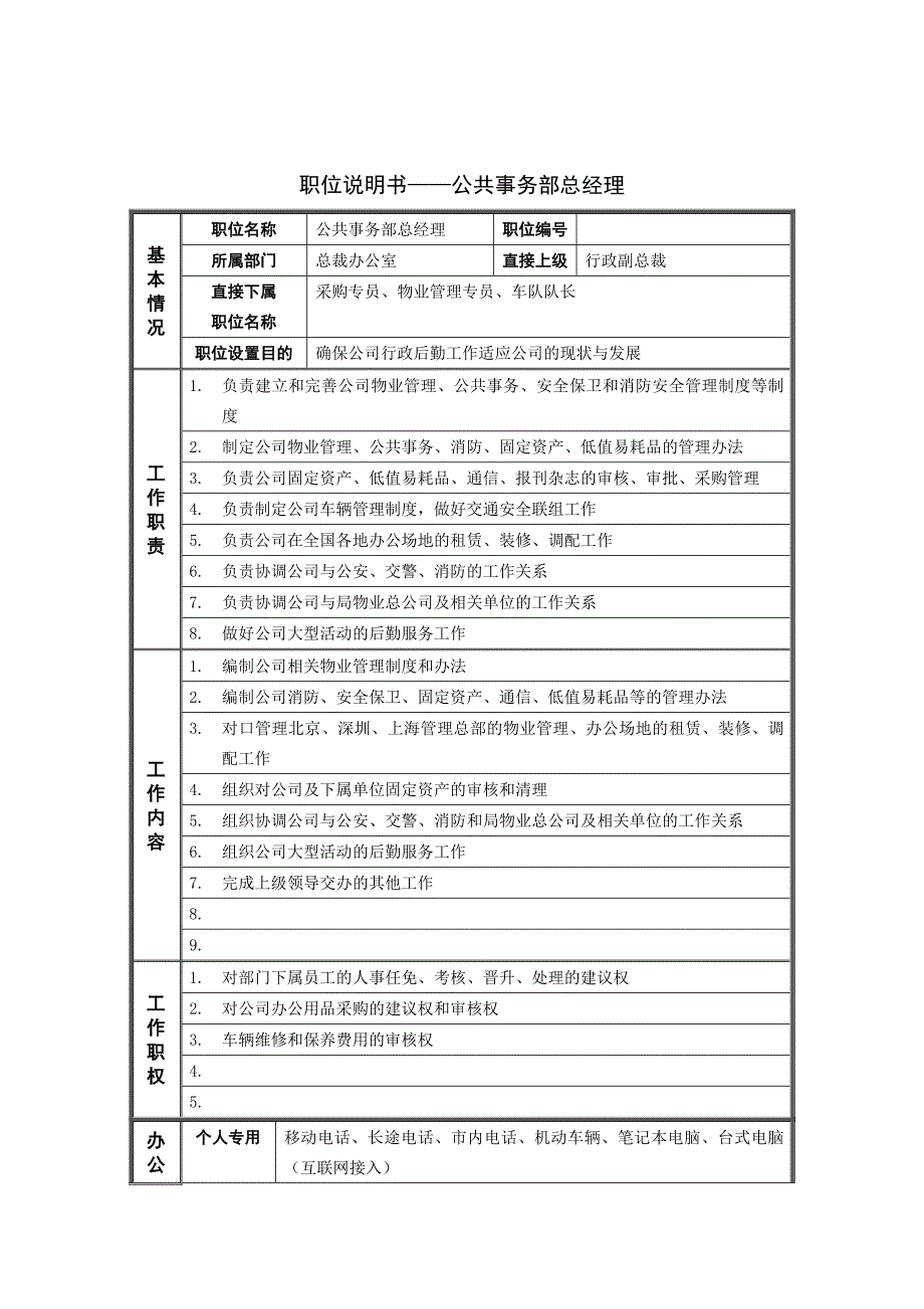 公共事务部总经理职责说明书_第1页