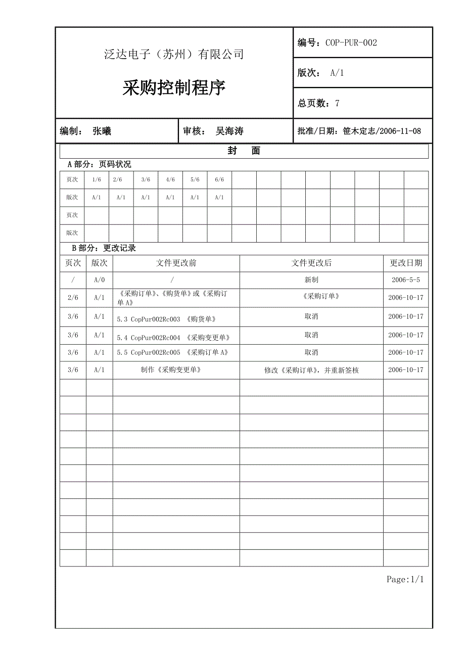 COP-PUR-002-采购控制程序A1_第1页