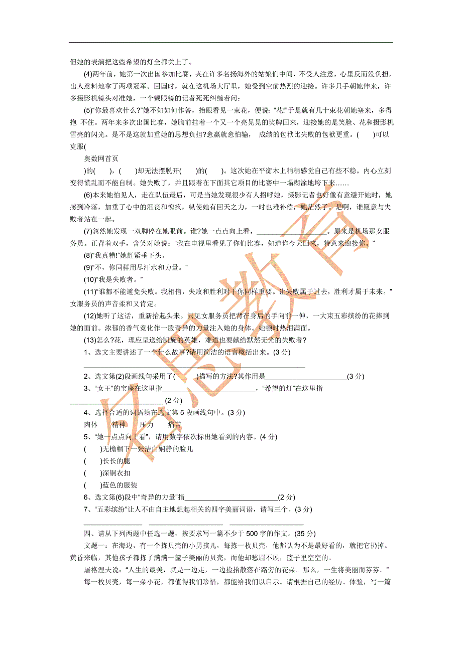 南京小升初分班考试语文模拟冲刺及答案_第4页