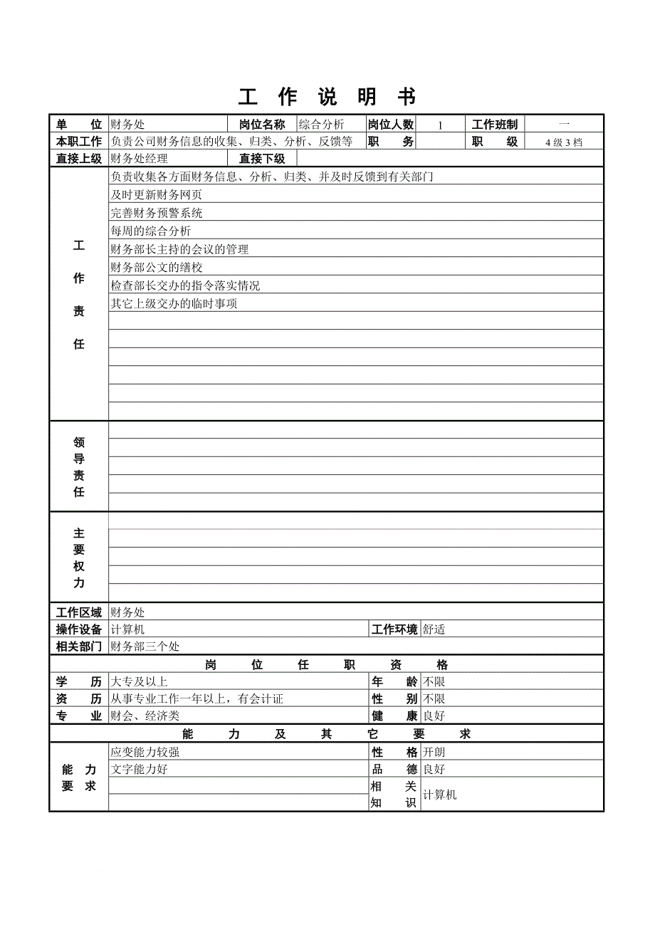 绩效考核_财务处处长岗位描述_第3页