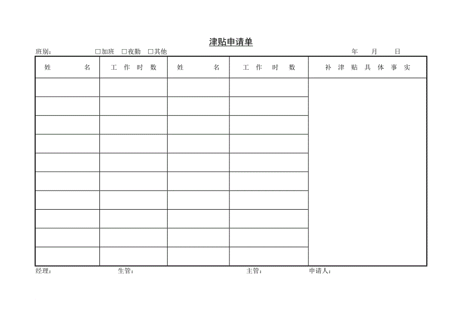 薪酬管理_公司津贴申请单_第1页