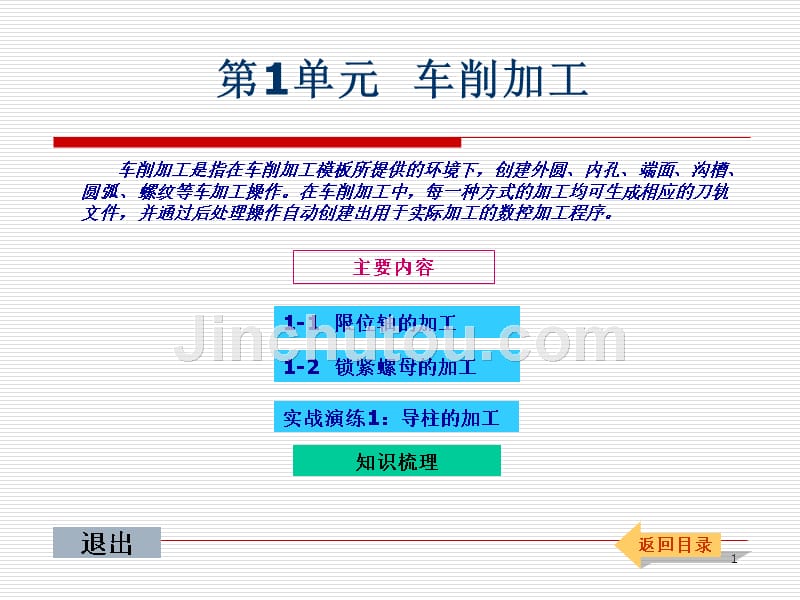 UG数控加工 教学课件 ppt 作者 张士军第1单元(车削加工)_第1页