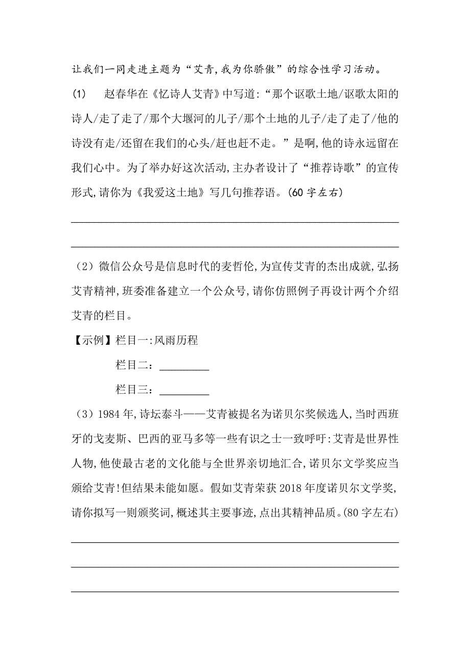 2019中考名著导读《艾青诗选》：如何读诗--精选练习题及答案资料_第5页