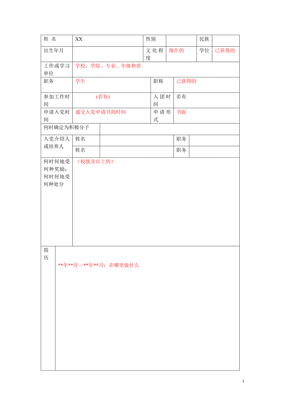 入党积极分子培养教育考察登记簿资料_第1页