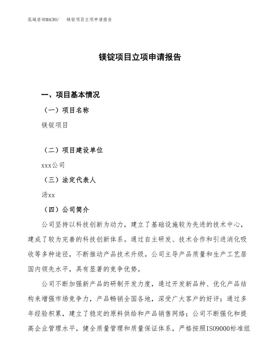 镁锭项目立项申请报告.docx_第1页