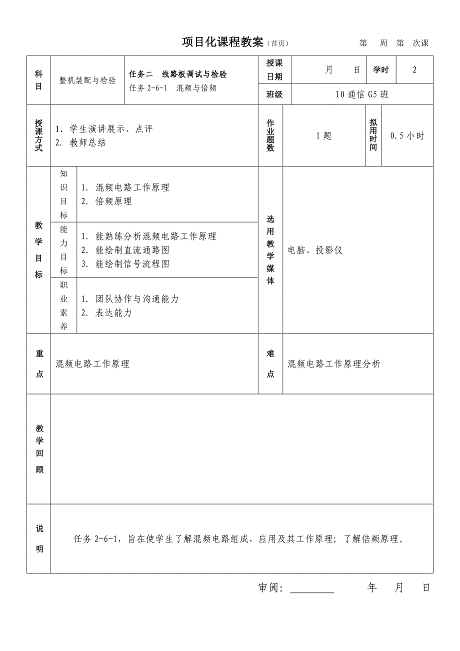 收音机整机装配与调试项目教程 教学课件  作者 陈学东教案任务二（2-6-1）混频倍频_第1页