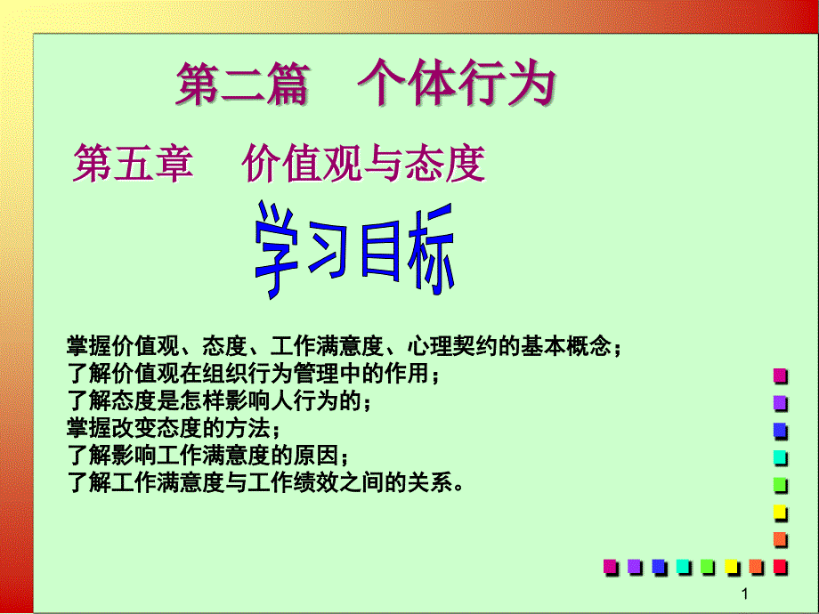 组织行为学 教学课件 ppt 作者 高晓芹 主编 敖丽红 廖先玲 副主编第五章 价值观与态度_第1页