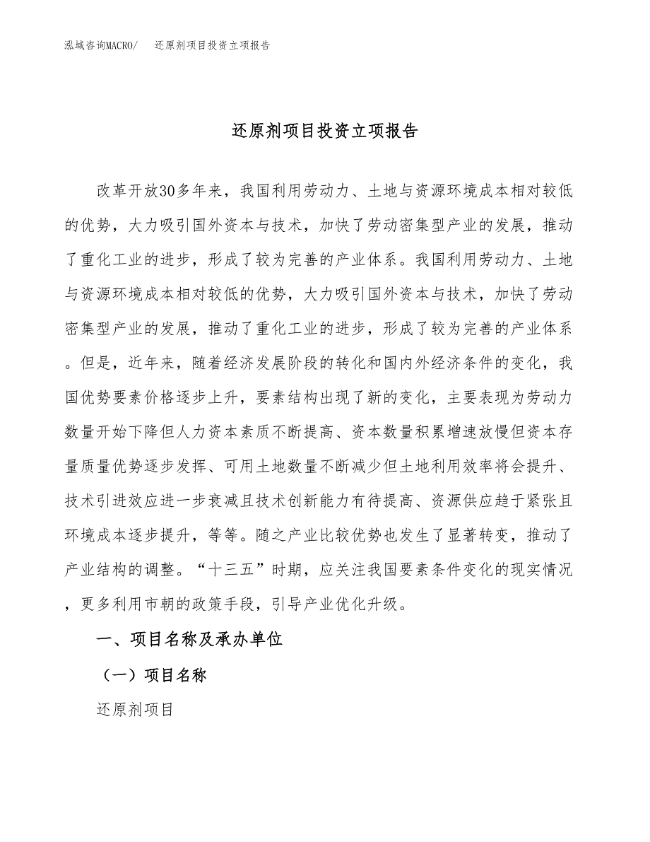 还原剂项目投资立项报告.docx_第1页