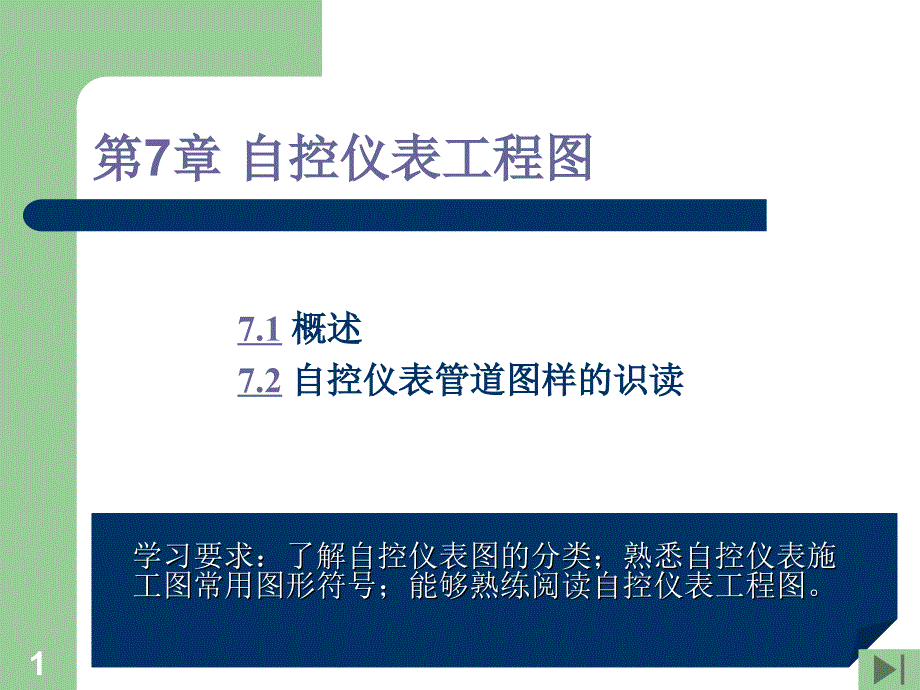 安装工程识图 教学课件 ppt 作者 吴信平 第7章 自控仪表工程图_第1页