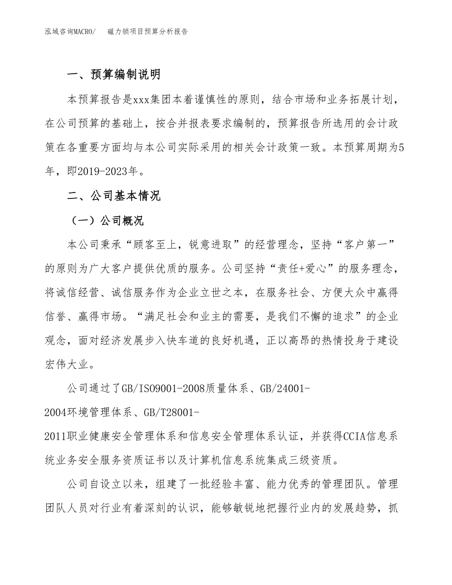 磁力锁项目预算分析报告_第2页